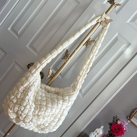 Quilted Padded Puffy Crossbody Bag in Cream - Picture 1 of 9